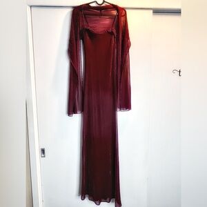 TALL•Size 3/4•Elegant Burgundy-Maroon Evening Gown with shawl